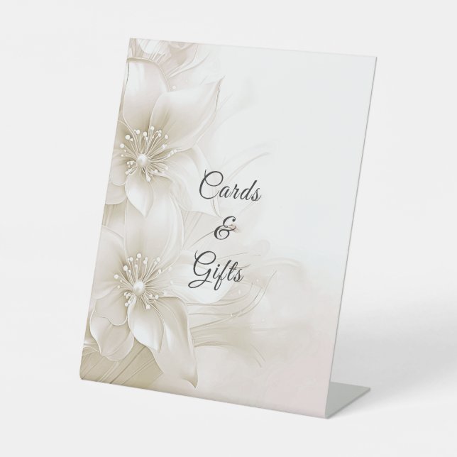 Elegant Ivory White Blume Tabletop Zeichen Sockelschild (Vorderseite)