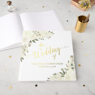 Elegant Ivory White Boho Blumenzwiese Hochzeit Gästebuch