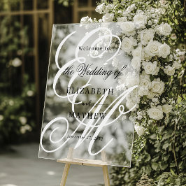 Elegant Ivory White Monogram Wedding Welcome Acrylschild