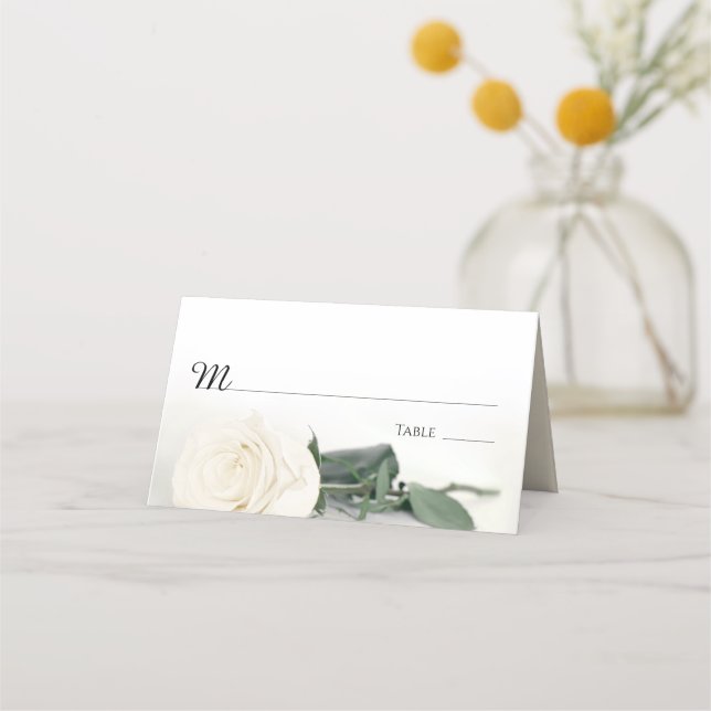 Elegant Ivory White Rose Hochzeitstil Platzkarte (Vorderseite)