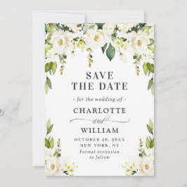 Elegant Ivory White Roses Grüne Hochzeit Save The Date