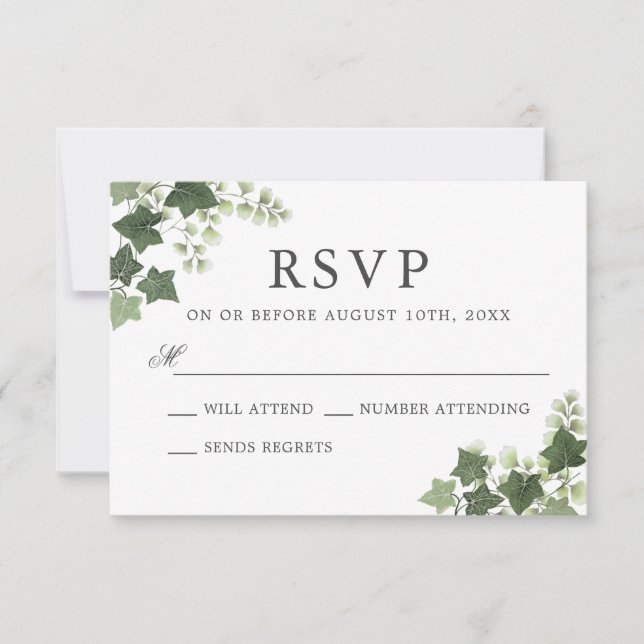 Elegant Ivy and Fern Wedding RSVP Karte (Vorderseite)
