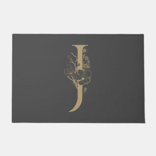 Elegant J Boho Floral Monogram Initial Gray Gold Fußmatte
