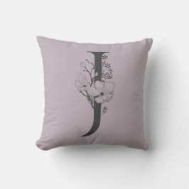Elegant J Boho Floral Monogram Initial Lilac Gray Kissen