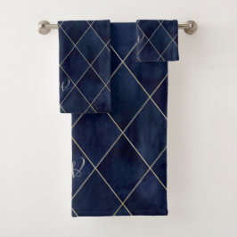 Elégant Jacquard Luxueux Royal Blue Beige Gold