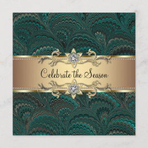 Elegant Jade Green Black Gold Weihnachts-Party Einladung