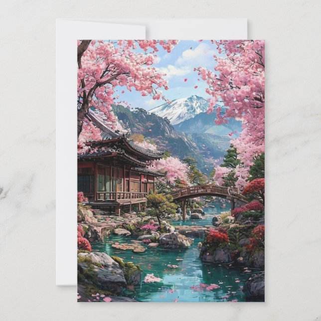 Elegant Japanese Cherry Blossom & Castle Wedding I Einladung (Vorderseite)