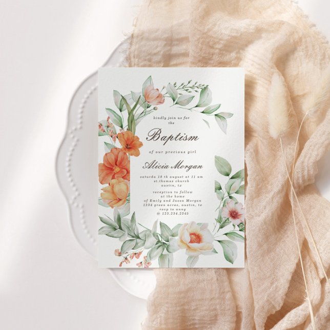 Elégant jardin d'été Floral Baptism Invitation (Créateur téléchargé)