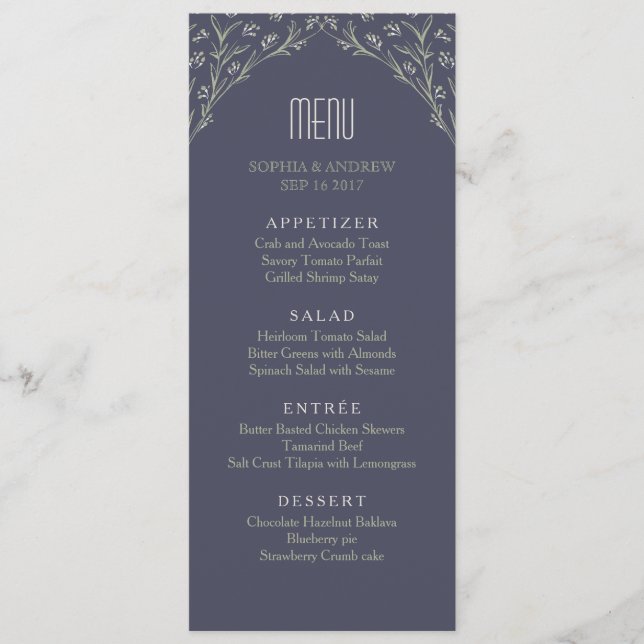 Elégant jardin fleuri rustique menu mariage (Devant)
