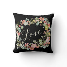 Elégant Jardin Floral Beau Amour Coussin Noir