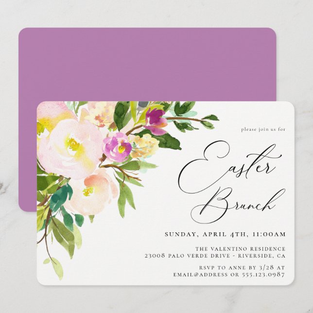 Elégant jardin Floral Pâques Brunch Invitation (Devant / Derrière)