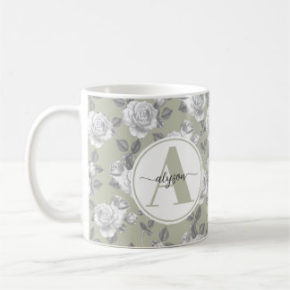 Elégant jardin Rose à Sage Green Monogram Mug