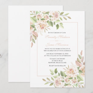Elégant Jardin Rose rose Faire-part de mariage flo