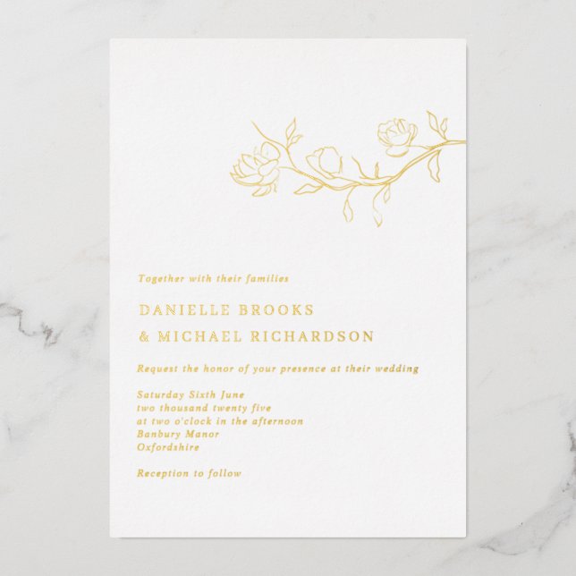 Elegant Jasmine Branch Wedding Gold Folieneinladung (Vorderseite)