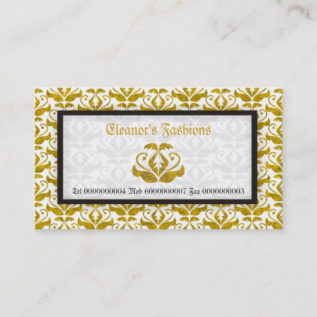Elégant jaune damassé cartes de visite de mode (Devant)
