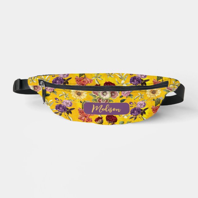 Élégant jaune Motif floral monogramme imprimé (Recto)
