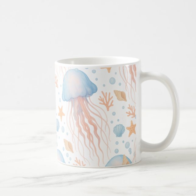 Elegant Jellyfish & Ocean Elements Pattern Mug (Droite)
