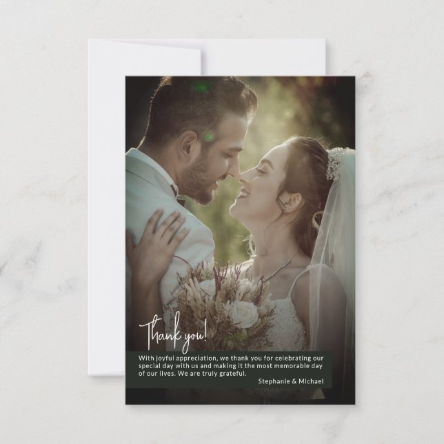 Elegant Jet Black Foto Banner Wedding Dankeskarte (Vorderseite)