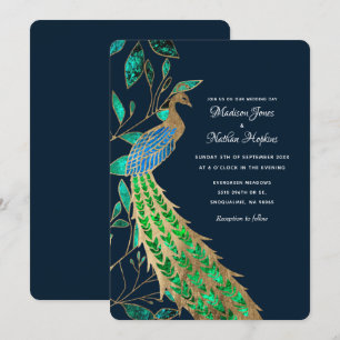 Elegant Jeweled Peacock Wedding Einladung