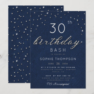 Elegant Jewels Navy Sparkle Glitzer Birthday Party Einladung