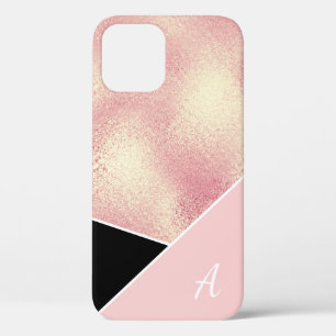 Elégant joli rose géométrique or rose noir Coque
