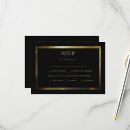 Elégant Jour Noir & Or Mariage Carte RSVP