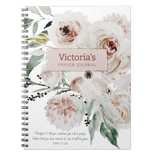Élégant journal de prière floral rose personnalisé