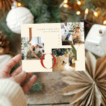 Elegant JOY Boho Saison's Greetings Drei Fotos Feiertagspostkarte<br><div class="desc">Eine minimalistische und elegante Weihnachtskarte mit drei hübschen Fotos mit Typografie-Sprichwort "JOY" und boho Streifen Hintergrund hinten.</div>