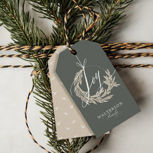 Elegant Joy Calligraphy Garland Wreath Familiennam Geschenkanhänger