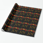 Elegant Joy Christmas Wrapping Paper Geschenkpapier<br><div class="desc">Schöne rote und grüne Tannenbäume mit roten Beeren und Birnen,  rot und gefräst Joy Weihnachtspapier. Sie können Text hinzufügen und die Hintergrundfarbe ändern,  um diese elegante schwarze und goldene Weihnachtsgeschenkpackung zu personalisieren.</div>