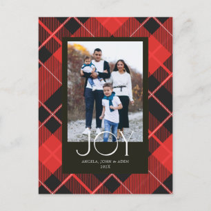 Elegant Joy Foto Black Red Kariert Feiertagspostkarte