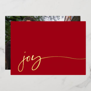 Elegant Joy Foto Handgeschriebenes Script Red Chri Folieneinladung