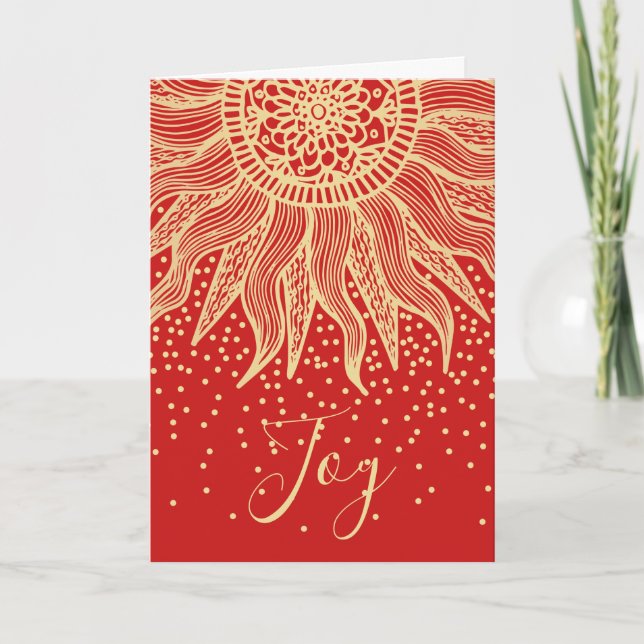 Elegant Joy Red Gold Boho Sun Mandala Weihnachten (Vorderseite)
