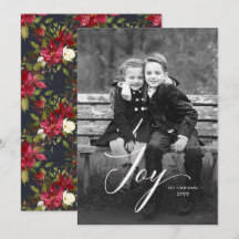 Elegant Joy Script Poinsettia Christmas Full Foto