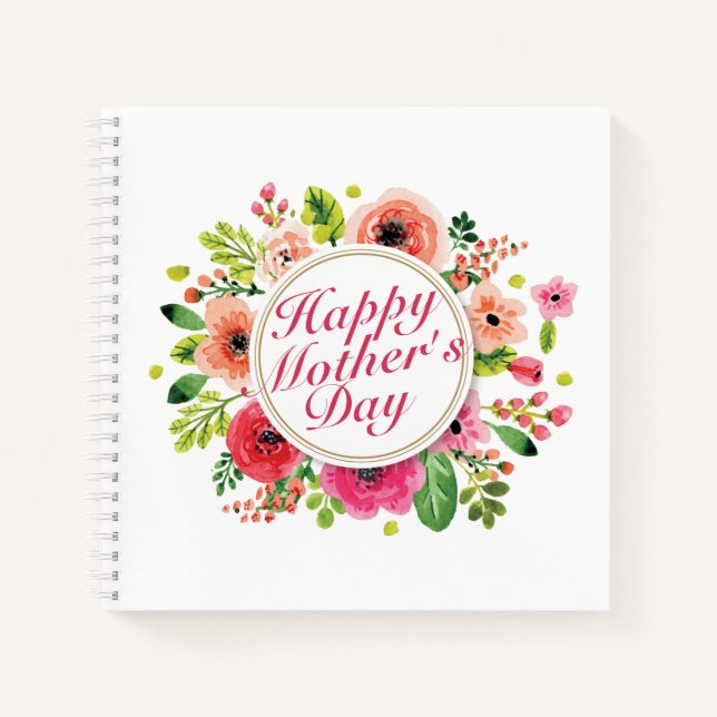 Elégant Joyeux Carnet de cadre floral Fête des Mèr (Devant)