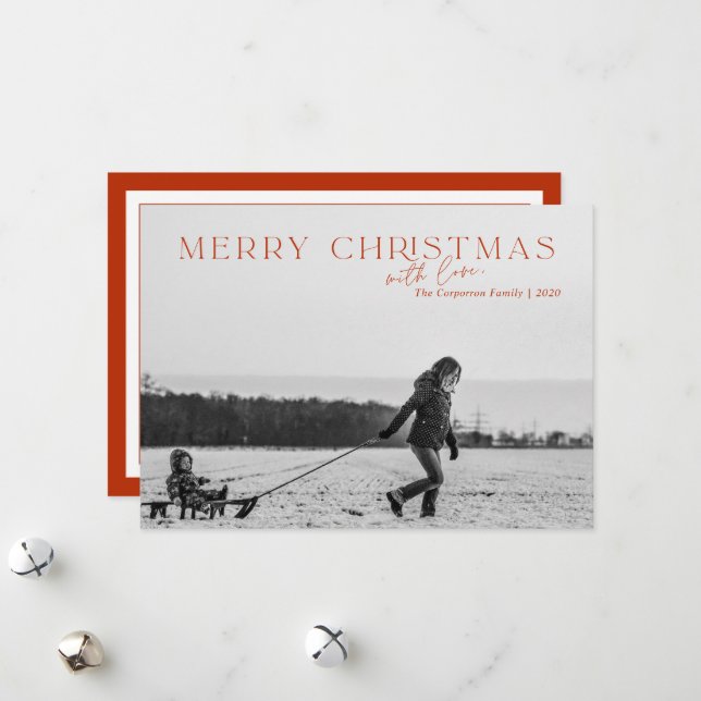 Élégant Joyeux Noël 2 Carte photo Rouge (Devant/Arrière en situation)