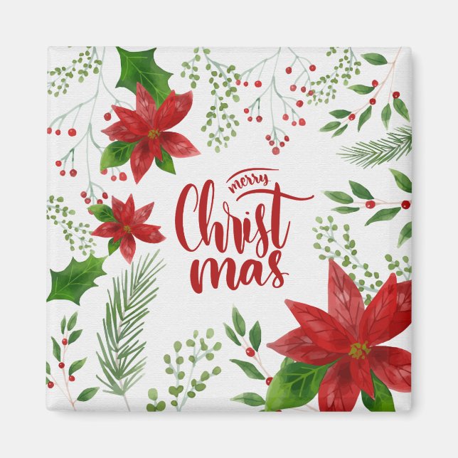 Élégant Joyeux Noël Floral | Magnet (Devant)