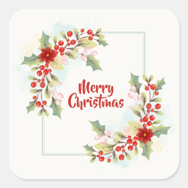 Élégant Joyeux Noël Floral | Sticker (Devant)