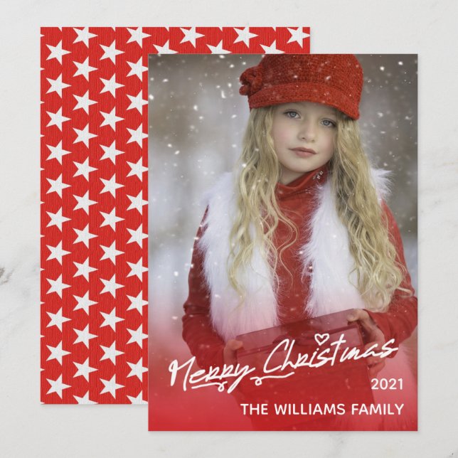 Élégant Joyeux Noël Rouge Fun Carte photo de vacan (Devant / Derrière)