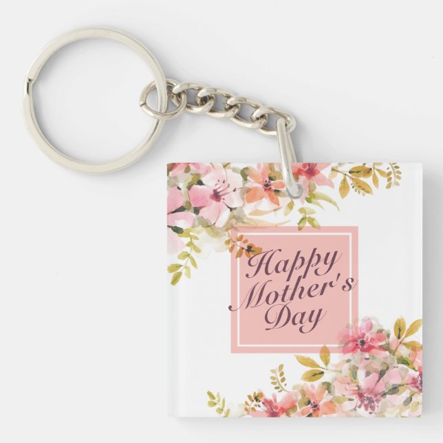 Elégant Joyeux Porte - clé de cadre floral Fête de (Devant)