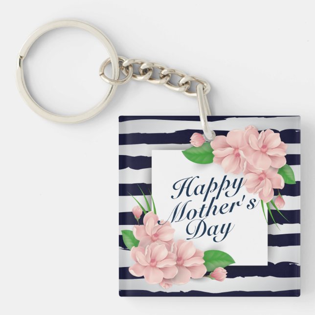 Elégant Joyeux Porte - clé de cadre floral Fête de (Devant)