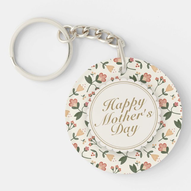 Elégant Joyeux Porte - clé de cadre floral Fête de (Devant)