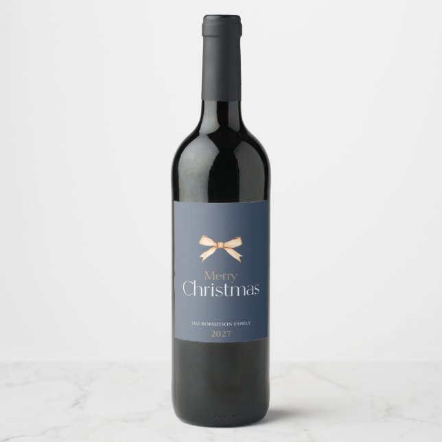 Elégant Joyeux Vin de Noël Étiquette avec Gold Bow (Devant)