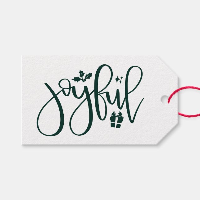 Elegant Joyful Hunter Green Script Holiday Geschenkanhänger (Vorderseite (Horizontal))