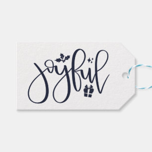 Elegant Joyful Navy Blue Script Holiday Geschenkanhänger
