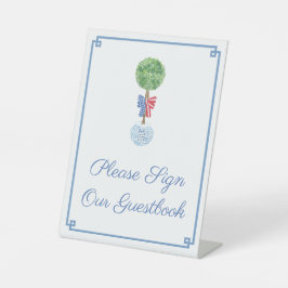 Elegant July 4. Boxwood Polterabend Gästebuch Sockelschild