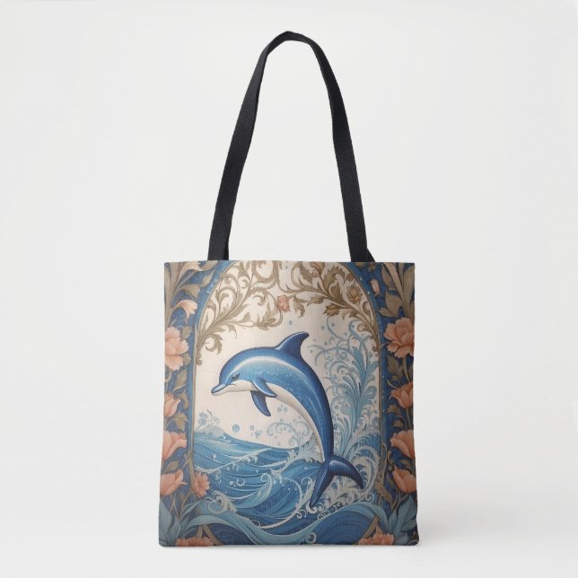 Elegant Jumping Dolphin William Morris Inspiriert Tasche (Vorderseite)