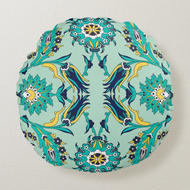 Elégant Jungle Vert & Jaune Coussin rond (Devant)