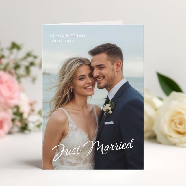 Elegant Just Married Wedding Foto Ankündigung (Von Creator hochgeladen)
