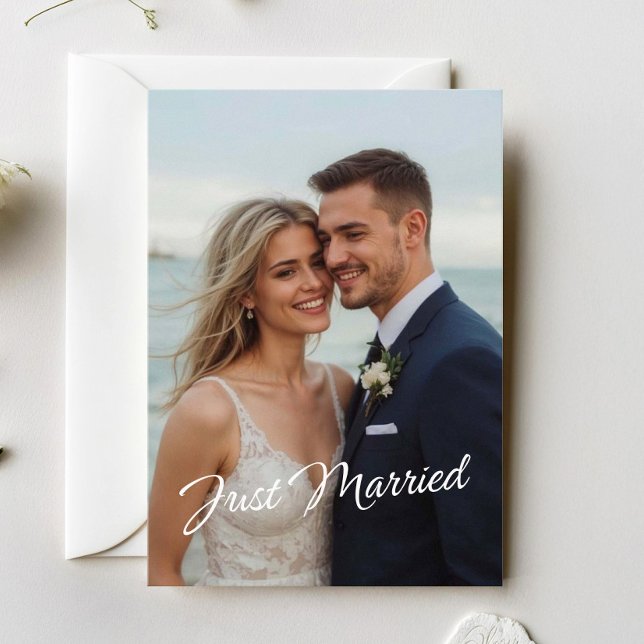 Elegant Just Married Wedding Foto Ankündigung (Von Creator hochgeladen)